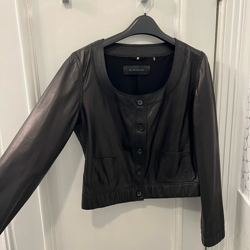 Ellie Tahari Cropped Leather Jacket